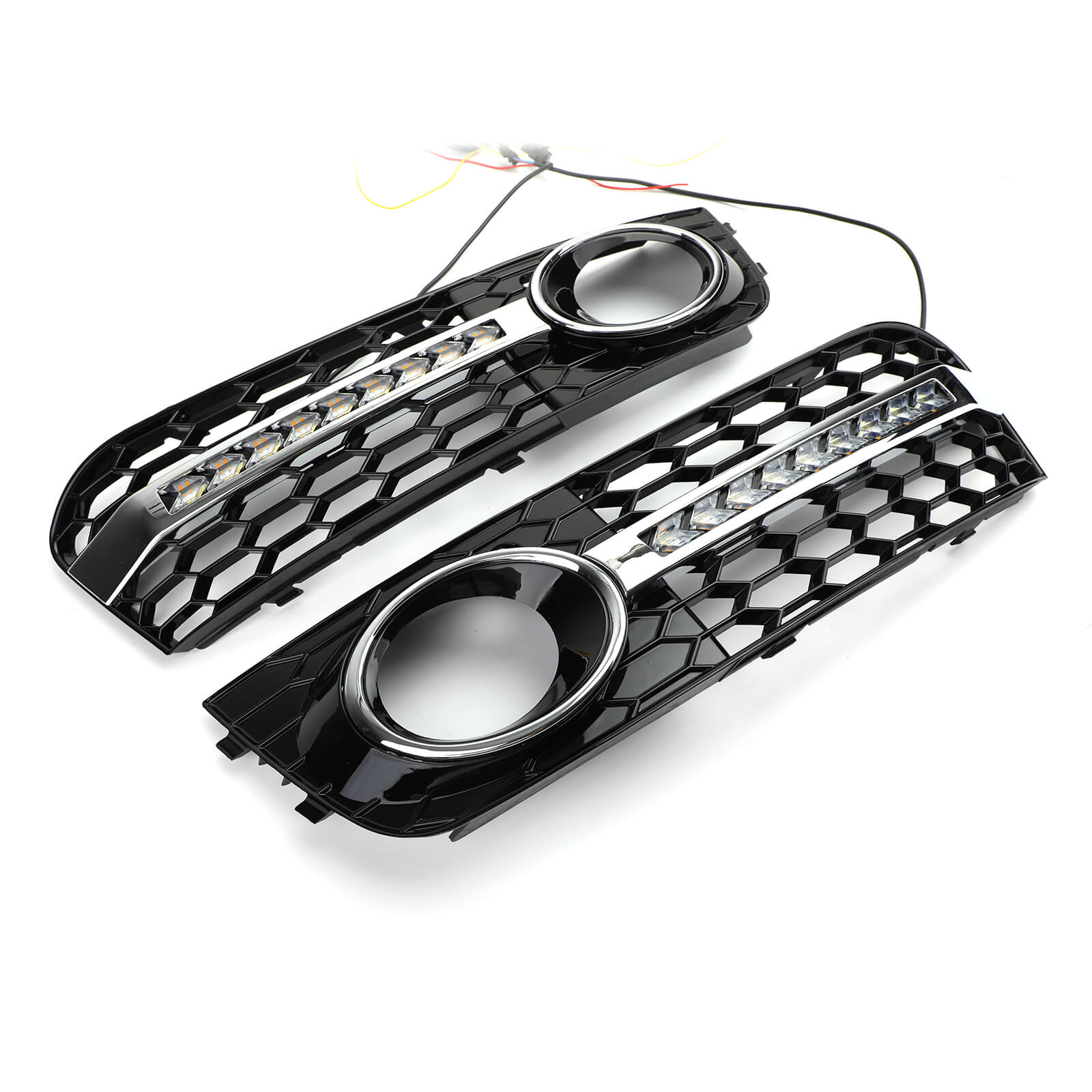 Flowing LED Honeycomb Mesh Grille Fog Light Turn Signal DRL For AUDI A4 B8 09-11 Generic