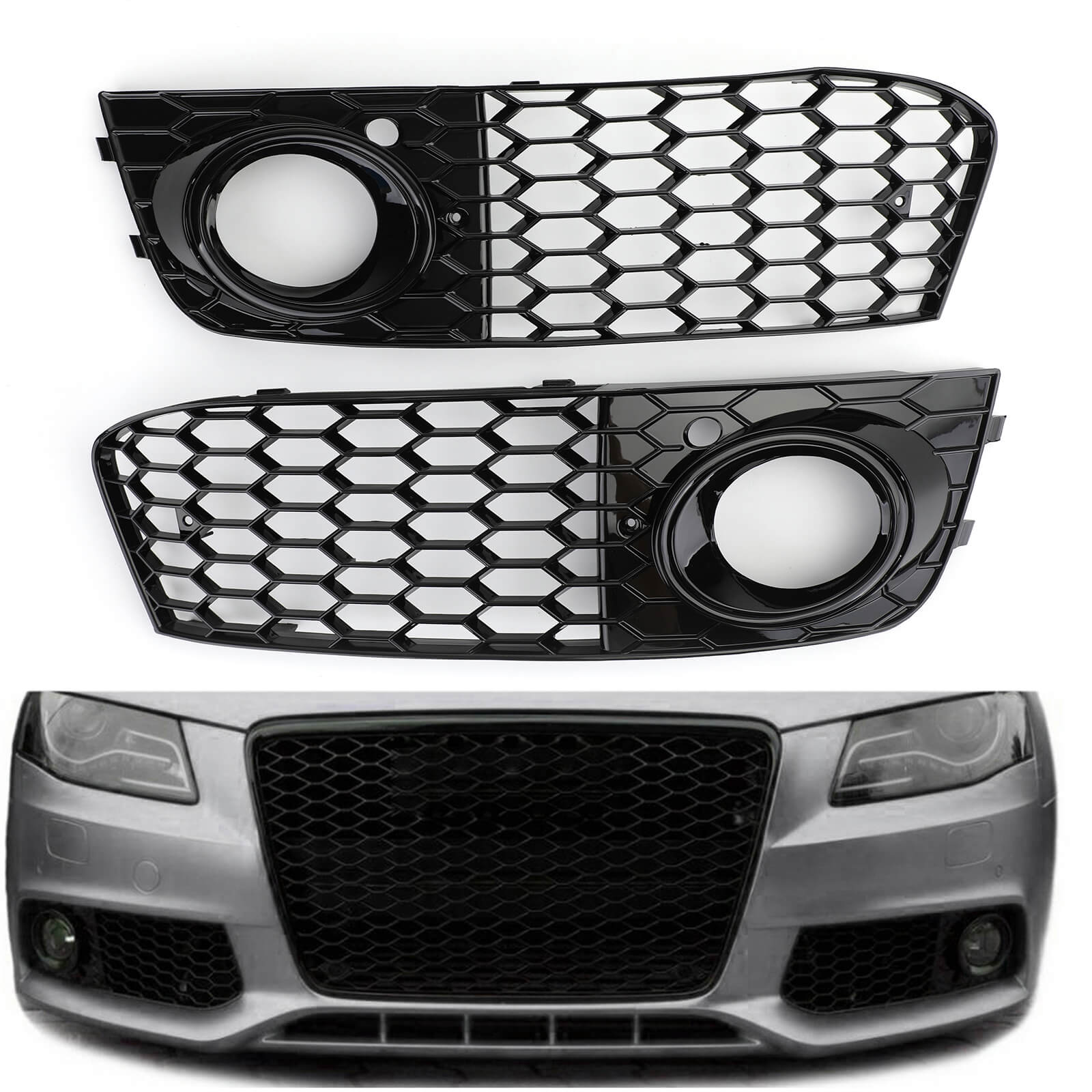 A4 B8 2009-2012 Audi Pair Honeycomb Mesh Fog Light Open Vent Grill Replacement Grille Intake Generic