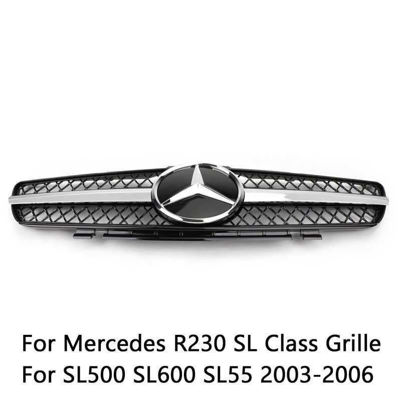 R230 SL500 SL600 2003-2006 Mercedes Grill Replacement Grille black 1 Fin Star