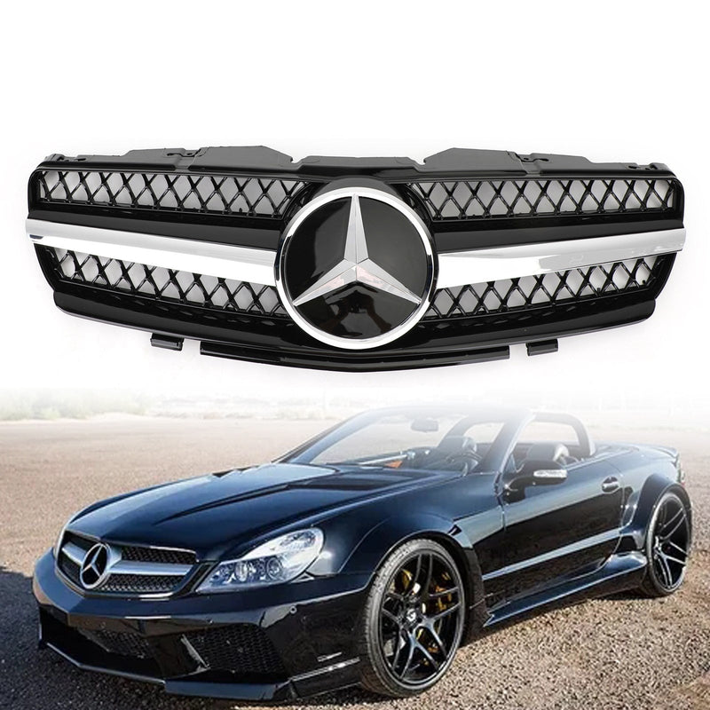 R230 SL500 SL600 2003-2006 Mercedes Grill Replacement Grille black 1 Fin Star