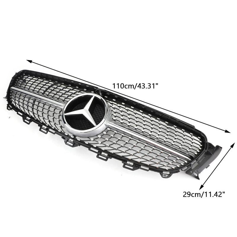 W213 E300 E400 16-19 Mercedes Benz Diamond Silver Border Front Grill Replacement Grille Generic