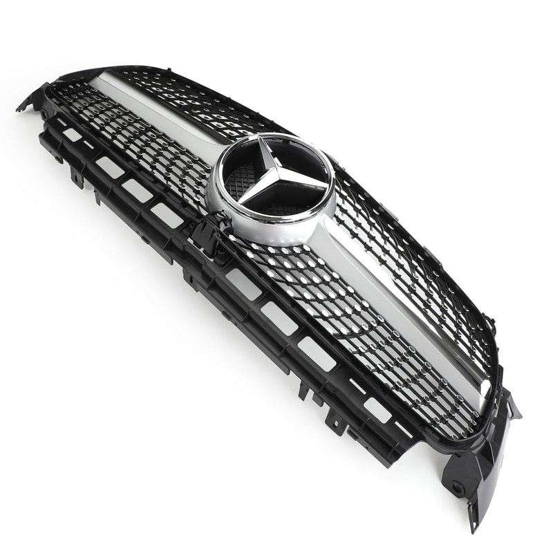 W213 E300 E400 16-19 Mercedes Benz Diamond Silver Border Front Grill Replacement Grille Generic