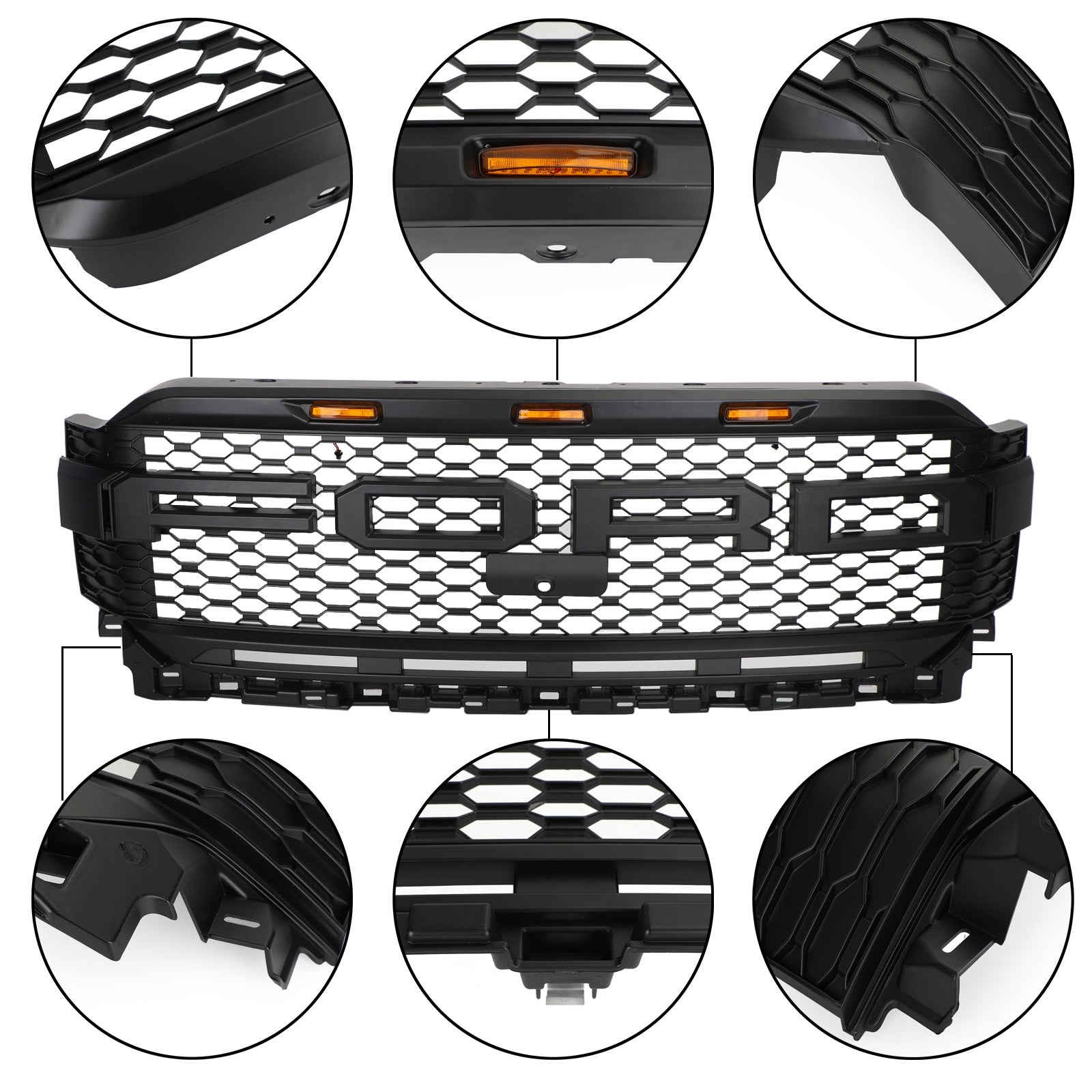 Ford F150 2021-2023 Raptor Replacement ABS Front Bumper Grille Grill W/ LED