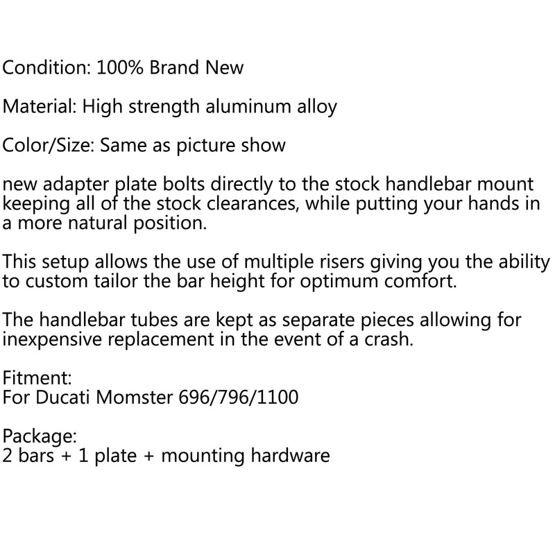 CNC Clipon Adapter Plate & 22mm Handlebar Kit For Ducati Monster 696/796 Generic