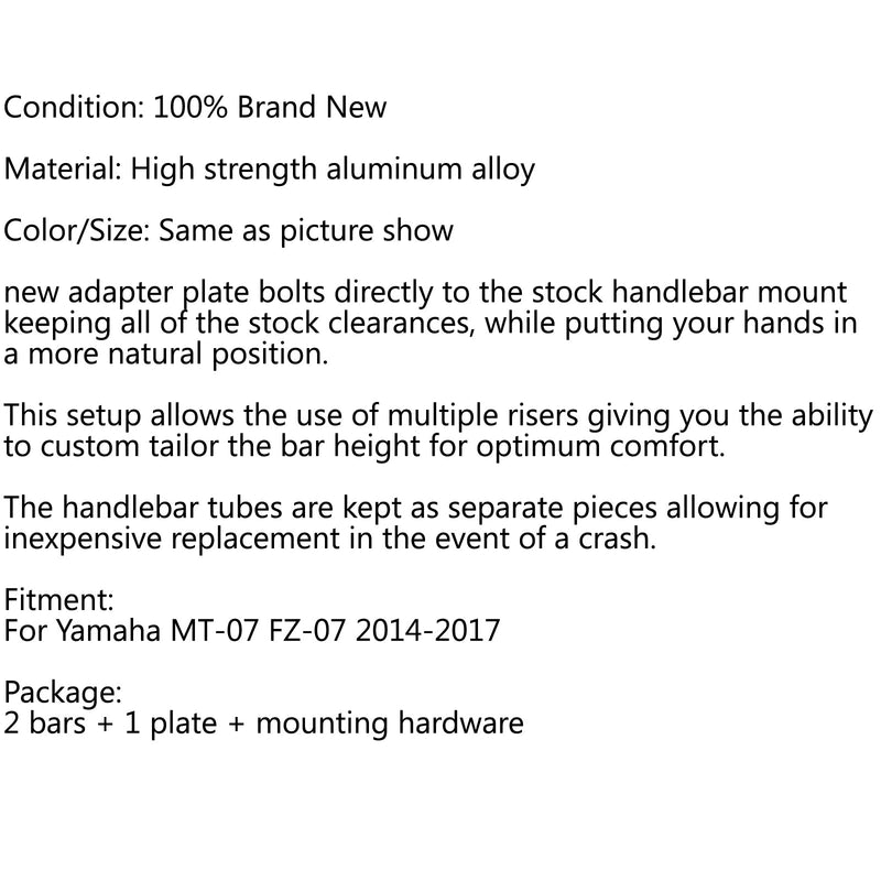 CNC Clipon Adapter Plate & 22mm Handlebar Kit For Yamaha MT-07 FZ-07 14-17 Generic
