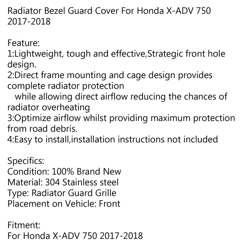 Protector de la cubierta de la rejilla del enfriador del radiador para Honda X-ADV XADV 750 17-18 genérico