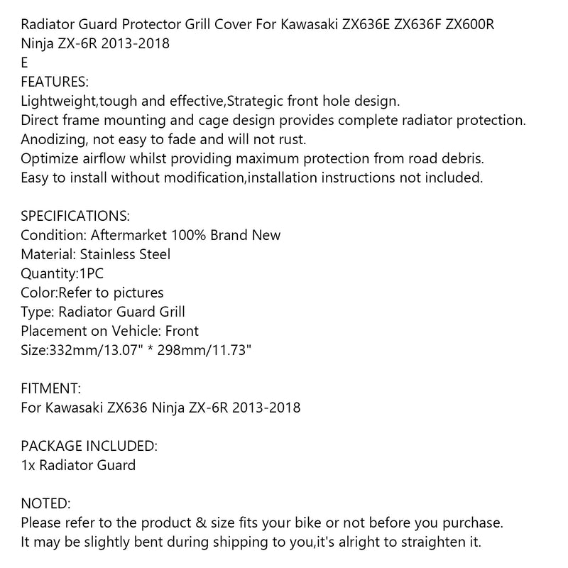 Radiator Guard Protector Cover For Kawasaki Ninja ZX-6R ZX6R ZX636 ZX600 13-18 Generic