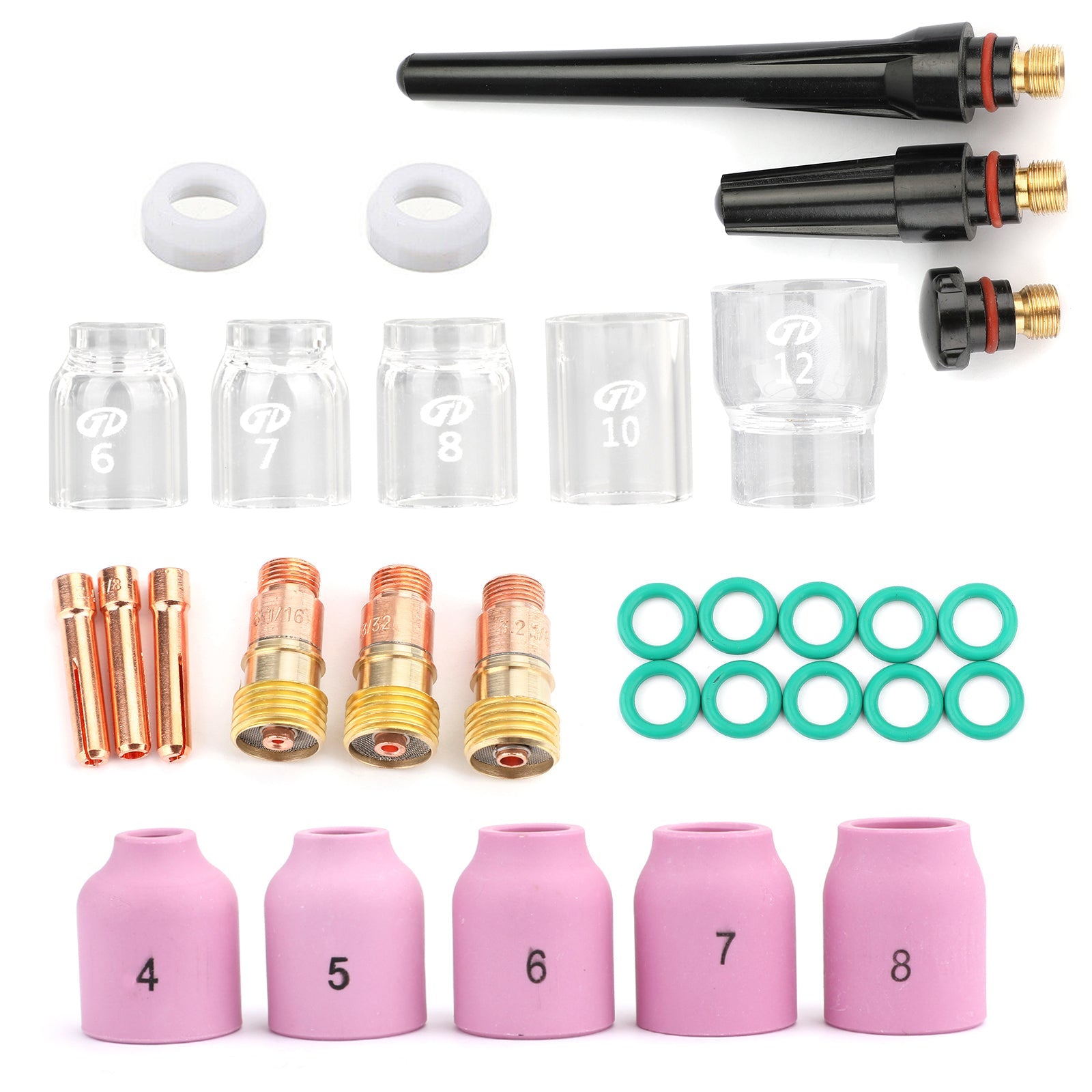 31Pcs TIG Welding Torch Stubby Gas Lens #12 Pyrex Glass Cup Kit For WP-17/18/26