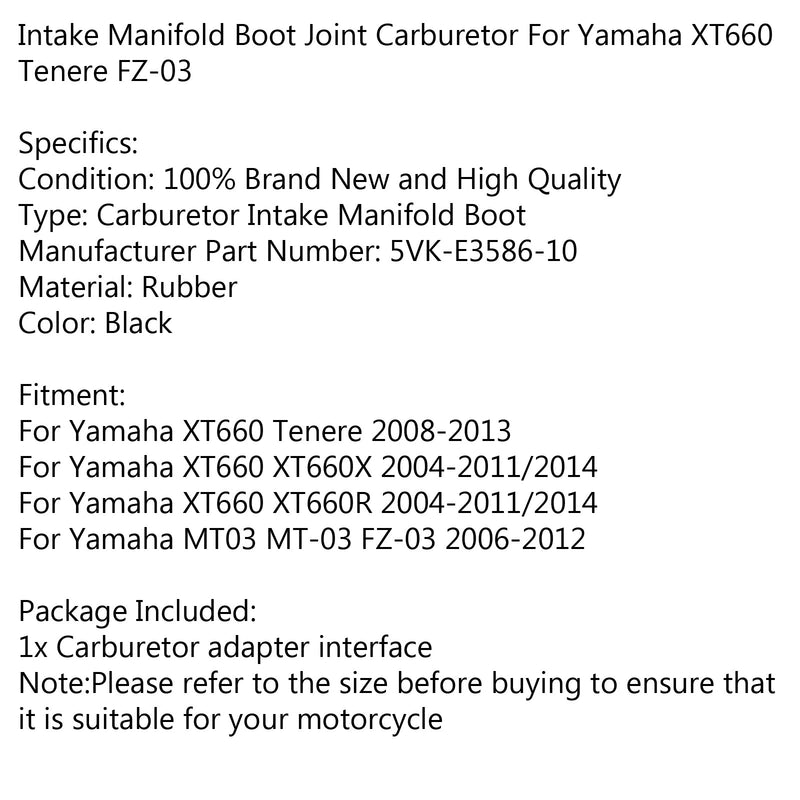 Arranque del colector de admisión del soporte del carburador para Yamaha XT 660 Tenere FZ-03 06-12 genérico