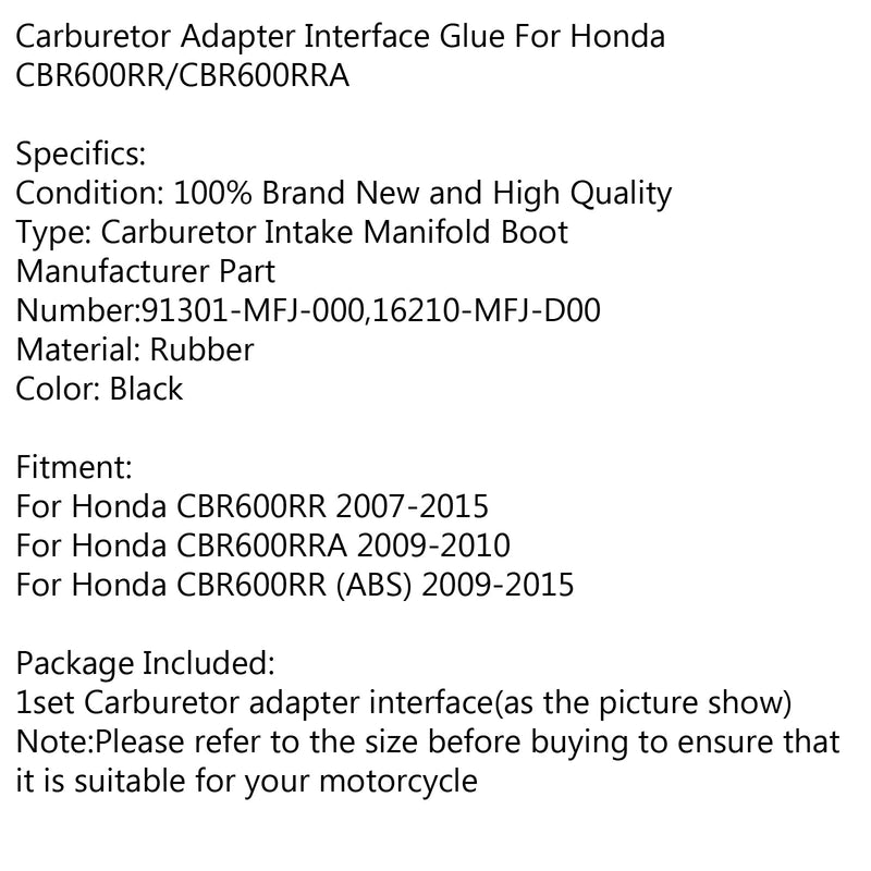 Arranque de colector de admisión de carburador 2X para Honda CBR 600RR 2007-2017 genérico