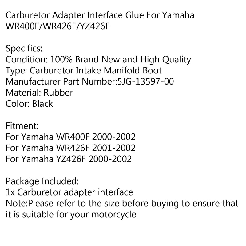 Carburetor Holder Intake Manifold Boot For Yamaha YZ426F WR400F 2000-2002 WR426F Generic