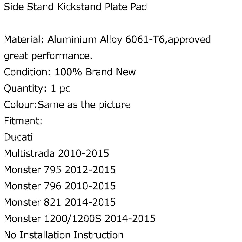 Almohadilla de placa de soporte lateral para Ducati Multistrada Monster 795 796 821 1200 S genérico