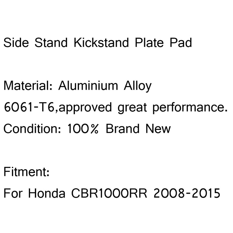 Almohadilla de placa de soporte de soporte lateral para Honda CBR1000RR 2008-2015 genérico
