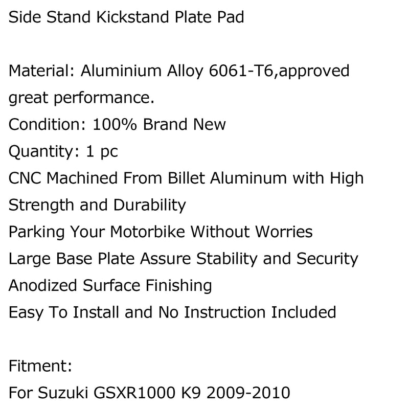 Placa de extensión de soporte de pata de cabra lateral para Suzuki GSXR 1000 K9 09-10 genérico