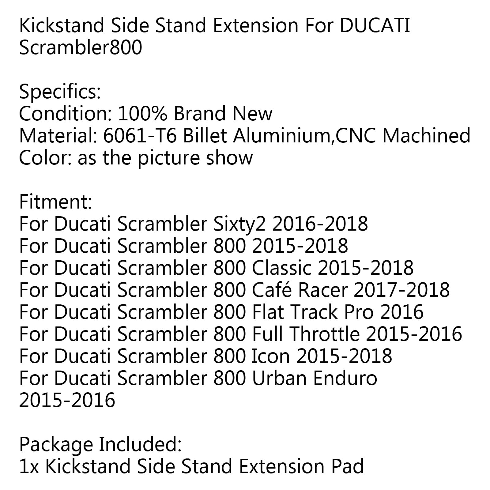 Almohadilla de extensión de placa de soporte lateral para Ducati Scrambler 800 2015-2017 genérico