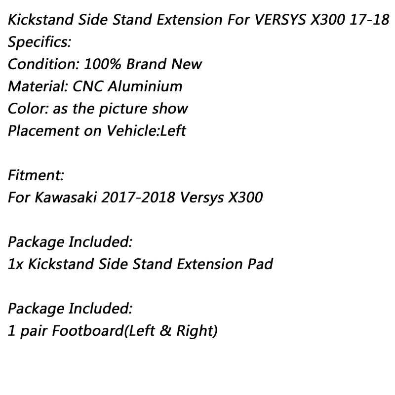 KAWASAKI 2017-2018 Versys-X 300 Pata de cabra Extensión del caballete lateral Almohadilla ampliadora