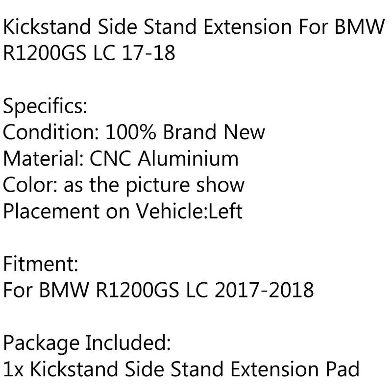 Almohadilla de extensión de placa de soporte lateral con pata de cabra CNC para BMW R1200 GS LC 2017-2018 genérico