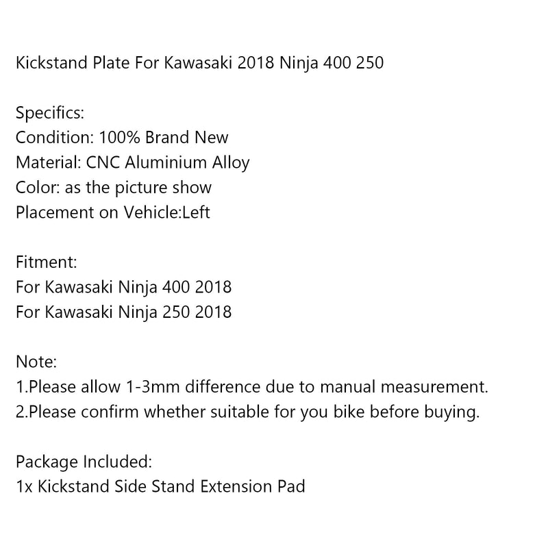 Almohadilla de extensión de placa de soporte lateral de soporte CNC para Kawasaki 2018 Ninja 400 250 genérico