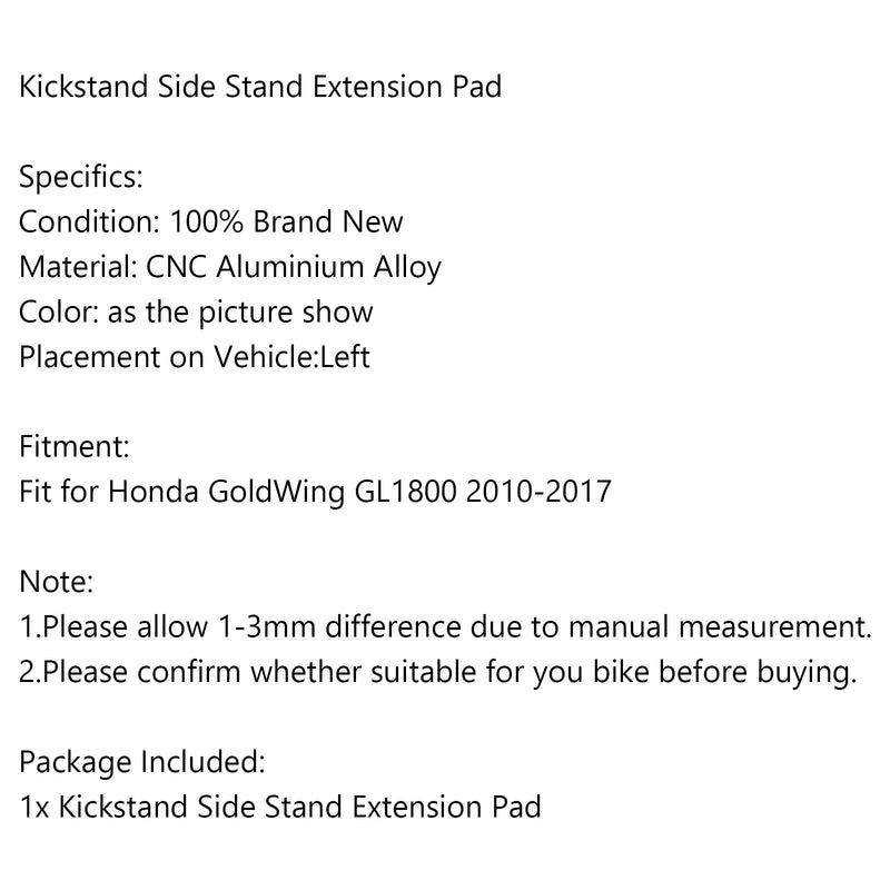 Almohadilla de placa de pie de extensión de caballete lateral para Honda GoldWing GL1800 2010-2017 genérico