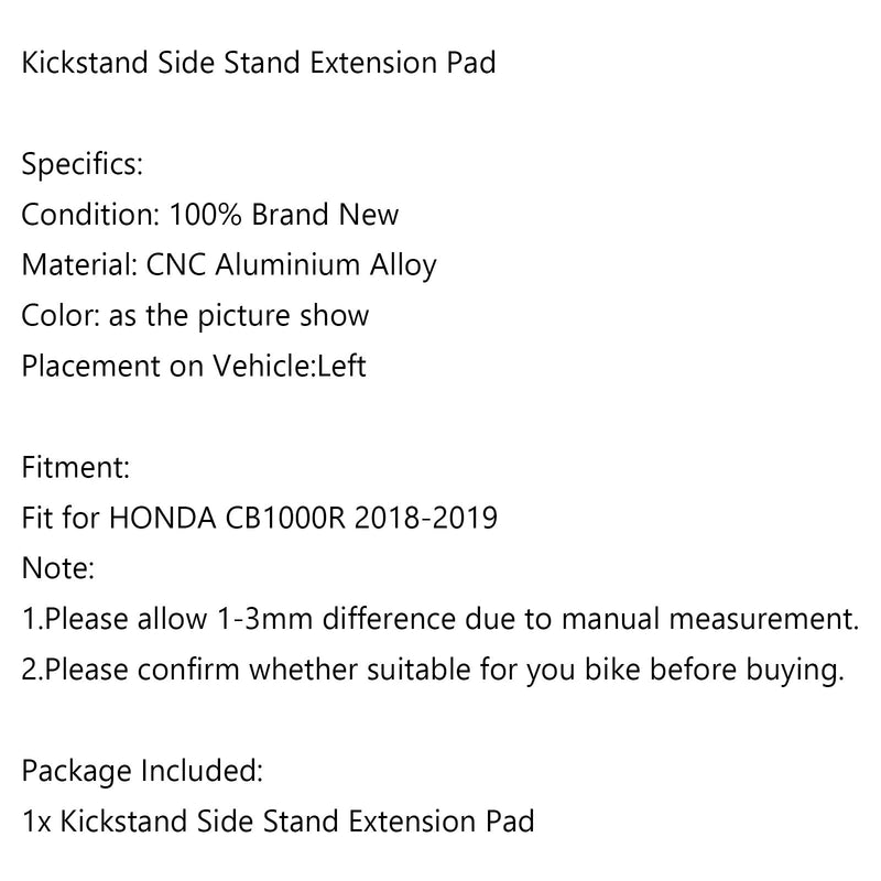 Extensión de soporte lateral para Moto, placa ampliadora de soporte lateral para HONDA CB1000R 2018-2019 genérico
