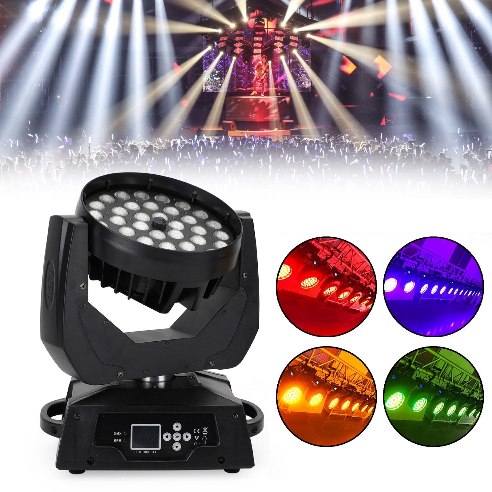 36 x 10W RGBW 4in1 LED Zoom Moving Head 360W Wash Stage Light DMX 15CH DJ Party