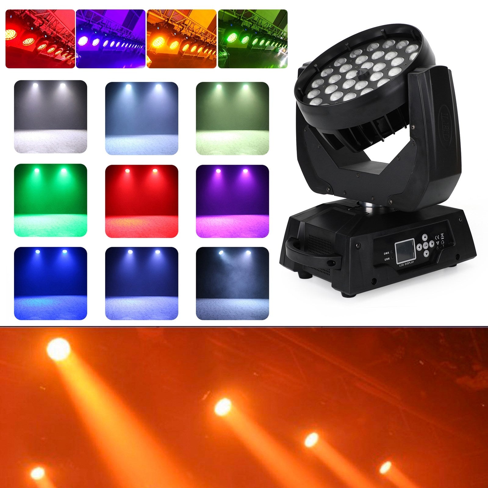 36 x 10W RGBW 4in1 LED Zoom Moving Head 360W Wash Stage Light DMX 15CH DJ Party