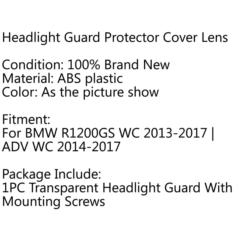 Protector de lente de cubierta de protección de faro delantero para BMW R1200GS ADV WC 2013-2017 genérico