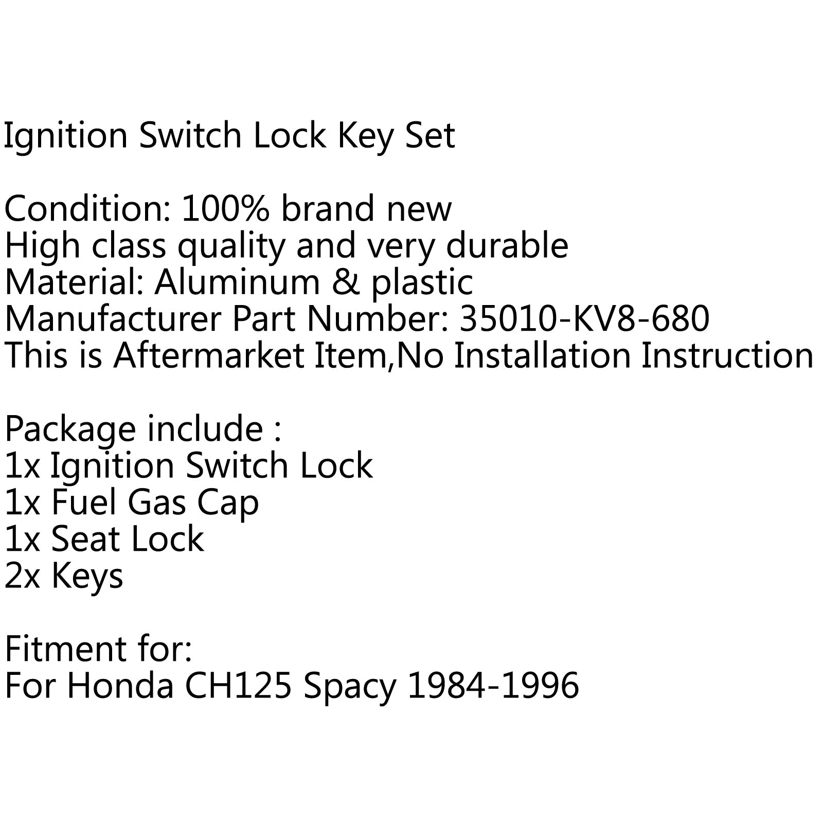 Ignition Switch Fuel Gas Cap Cover Key Lock Set For Honda CH125 Spacy 1984-1996