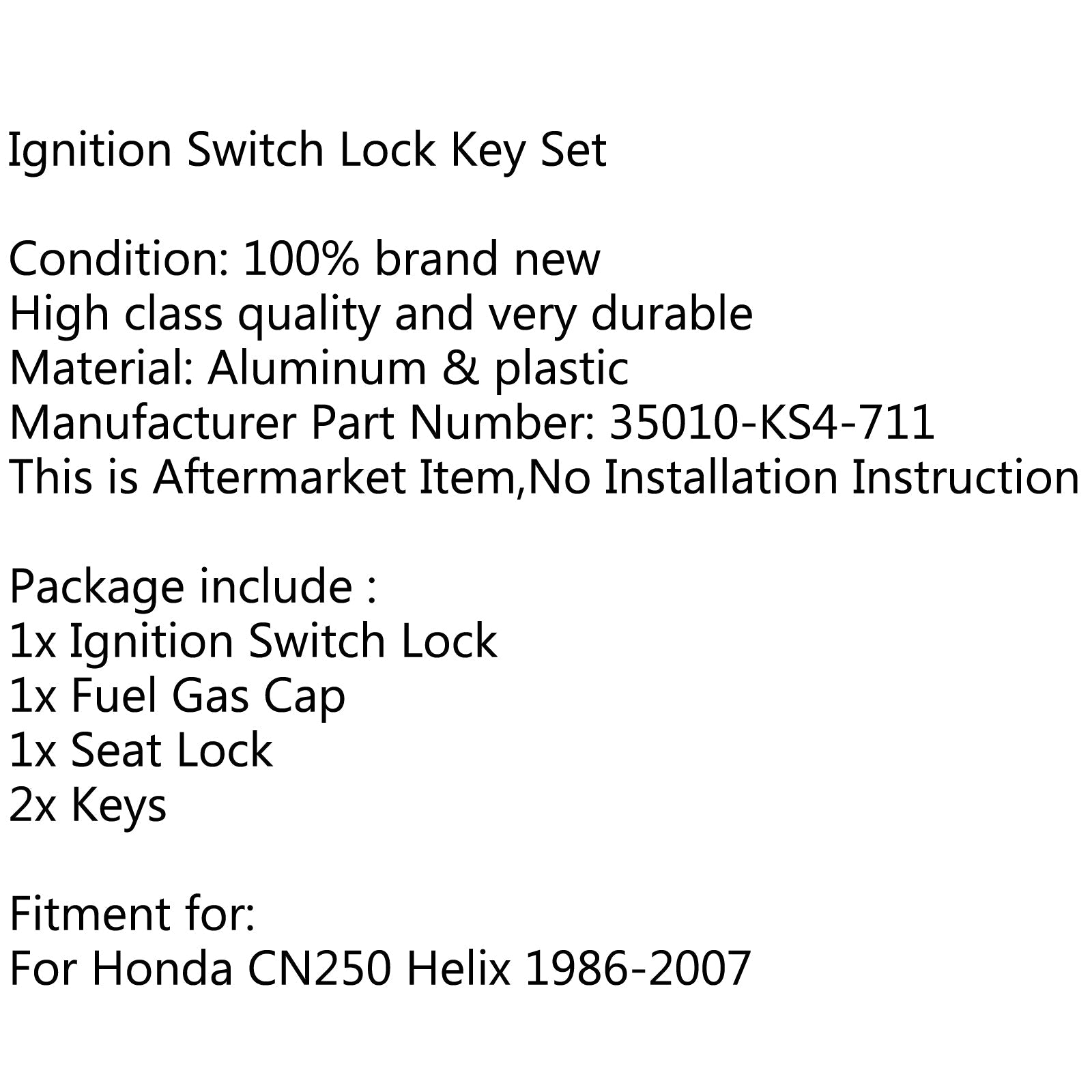 Ignition Switch Fuel Gas Cap Cover Key Lock Set Fit Honda CN25 Helix 1986-27