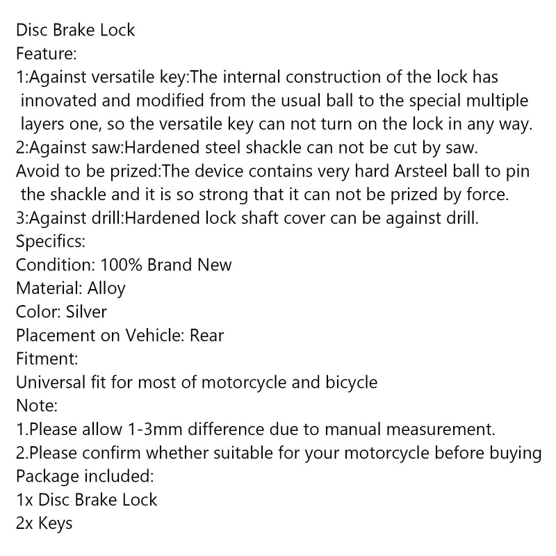 1X دراجة نارية دراجة دراجة سكوتر قفل الأمان المحمولة عجلة مكبح قرصي قفل عام