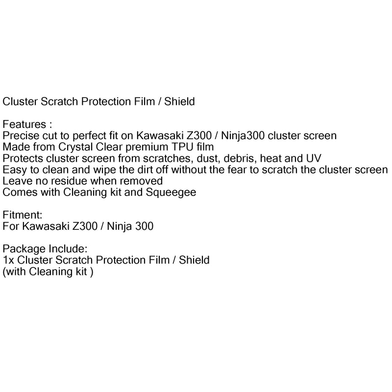 Película de protección contra rayones de clúster / Protector de pantalla para Kawasaki Z300 / Ninja300 Genérico