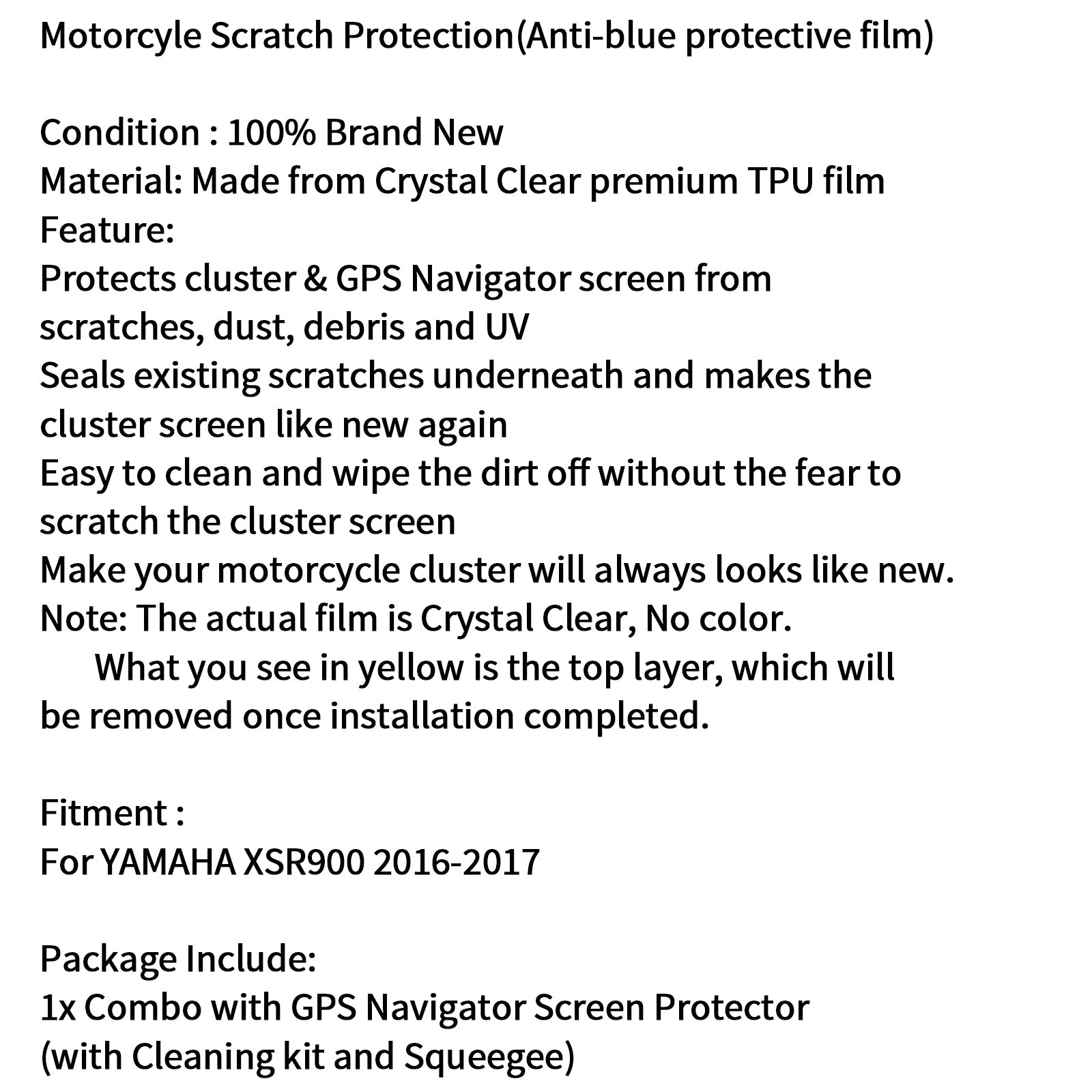 Protector de pantalla de película de protección contra rayaduras de clúster de velocímetro para Yamaha XSR900 genérico