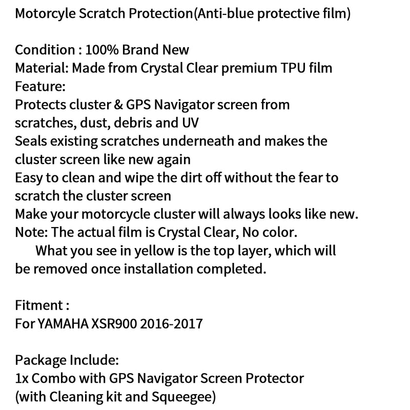 Protector de pantalla de película de protección contra rayaduras de clúster de velocímetro para Yamaha XSR900 genérico