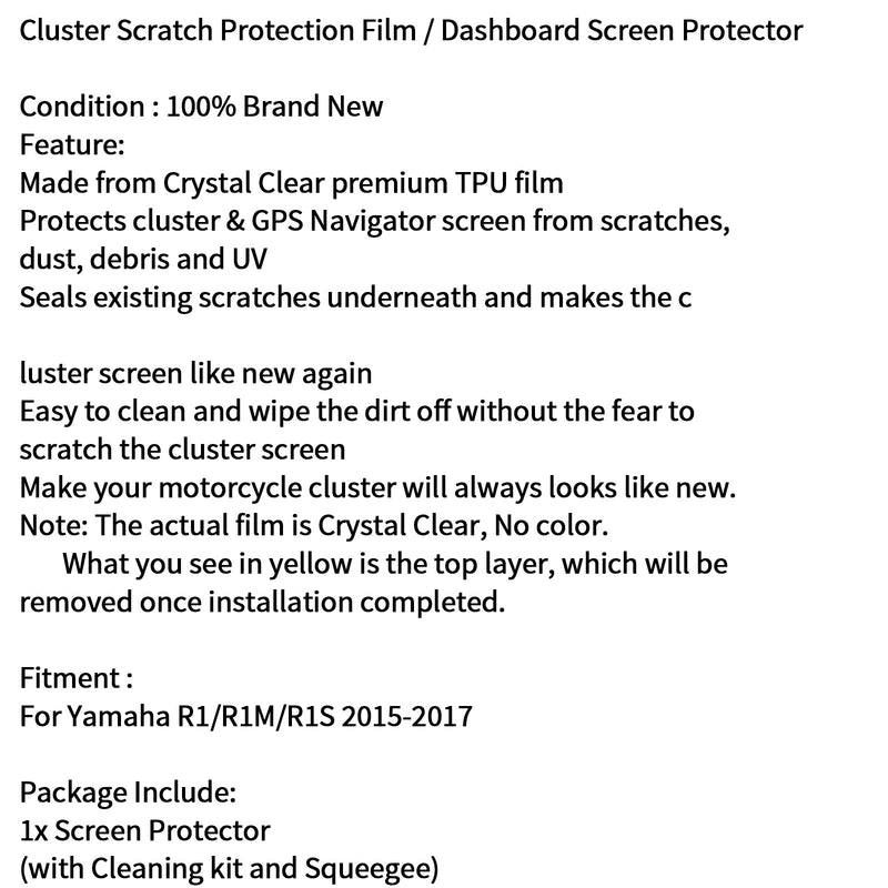 Cluster Scratch Protection Film Blu-ray Protector For Yamaha R1 R1M R1S 2015-17 Generic