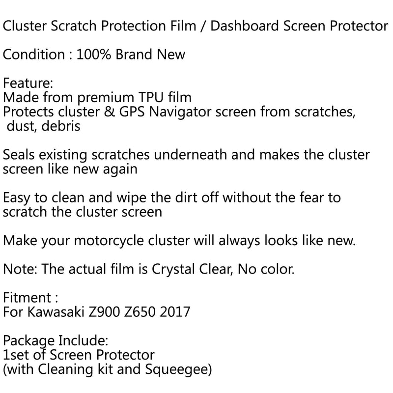 Película de protección contra rayones de clúster Protector de Blu-ray para Kawasaki Z900 Z650 2017 Genérico