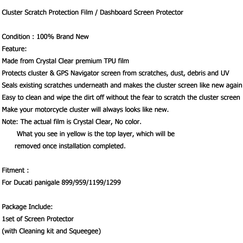 Protector de pantalla de película de protección contra arañazos de clúster para DUCATI PANIGALE todos los modelos genéricos