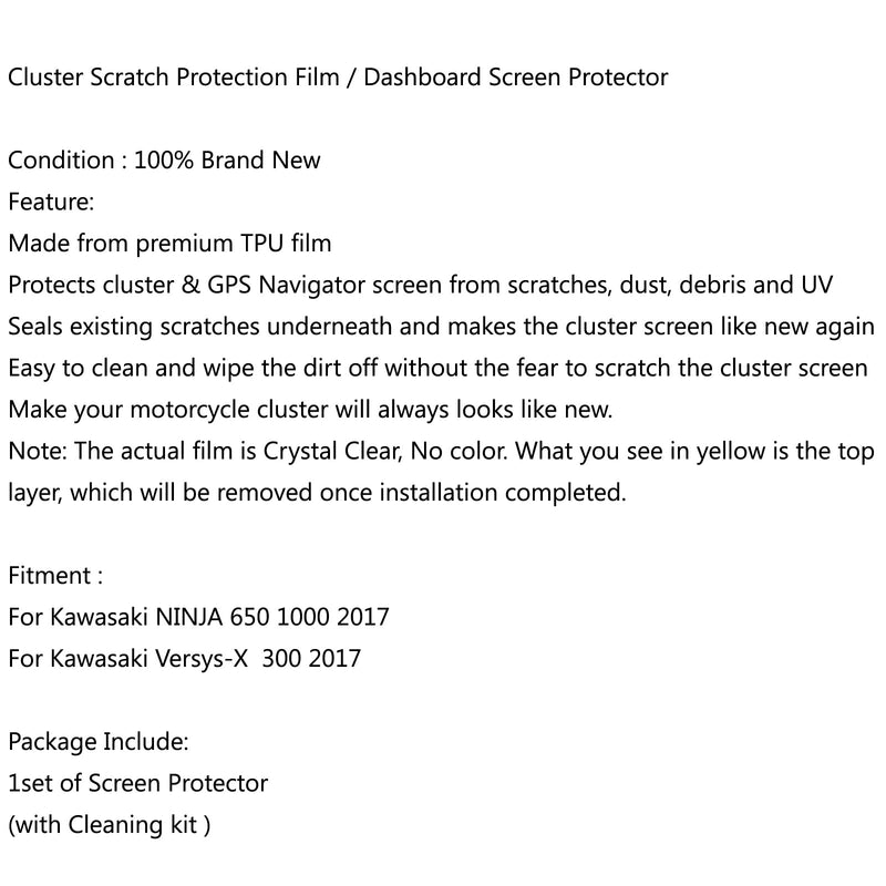 Protector de pantalla de película de protección contra arañazos de clúster para Kawasaki NINJA 650 1000 genérico