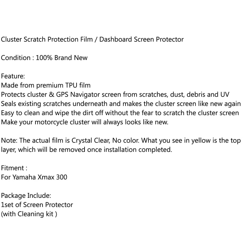 Película de protección contra rayones de clúster/Protector de pantalla contra rayones para Yamaha Xmax 300 Genérico