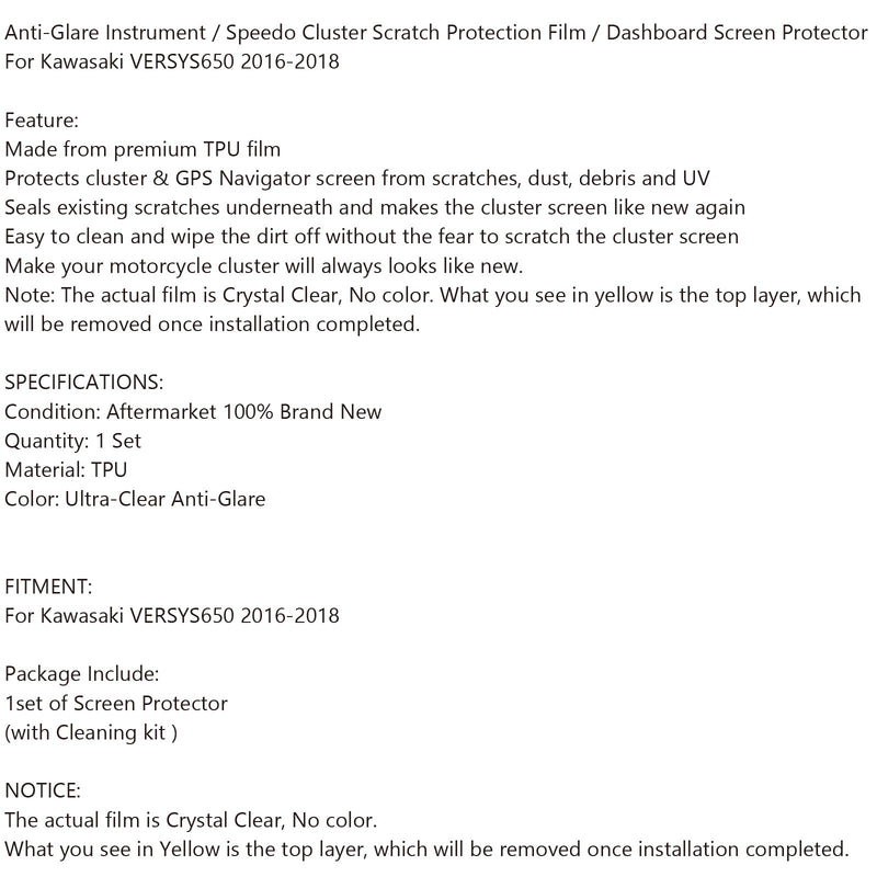 Protector de pantalla Cluster Scratch para salpicadero para Kawasaki VERSYS650 2016-2018 genérico
