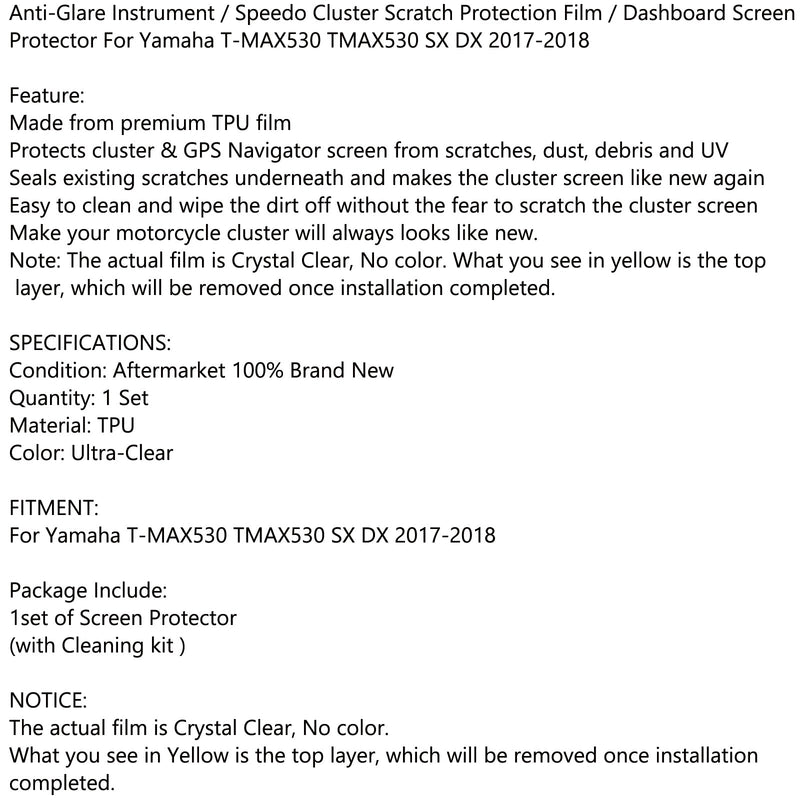 Protector de pantalla de película de protección contra arañazos de clúster para Yamaha T-MAX530 SX DX 2017+ genérico
