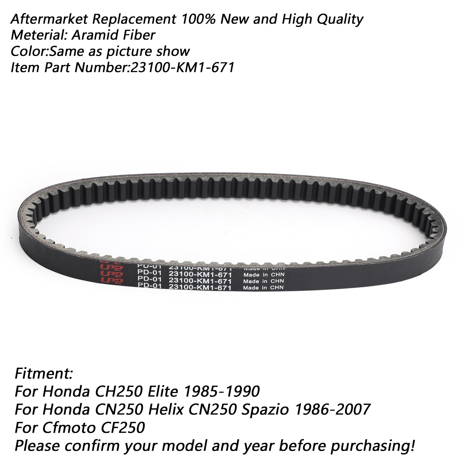 Premium Drive Belt 23100-KM1-671 For Honda CH250 Elite CN250 Helix Spazio Generic