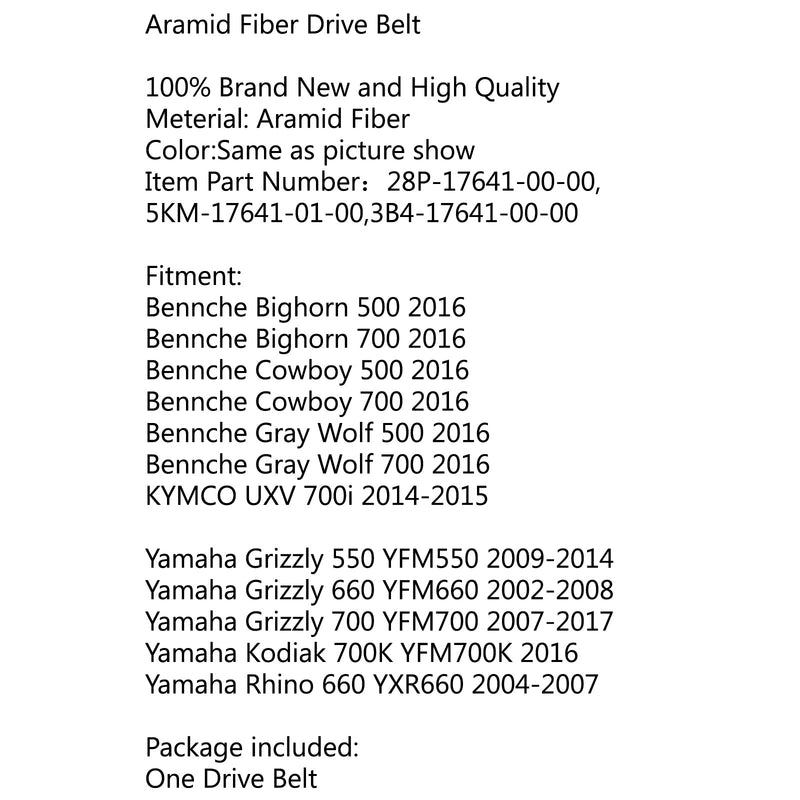 Drive Belt For Bennche Bighorn/Cowboy/Gray Wolf 500 700 2016 KYMCO UXV 700i Generic