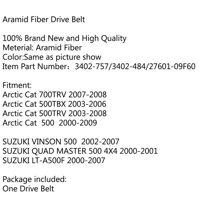Drive Belt For Arctic Cat 700TRV 07-08 500TBX 00TRV 03-06 SUZUKI VINSON 500 Generic