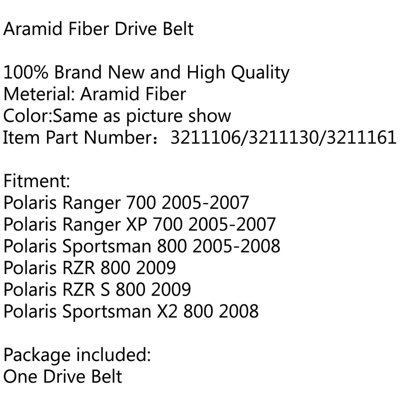 Drive Belt For Polaris Ranger XP 700 05-07 Sportsman/RZR/S 800 Sportsman X2 800 Generic