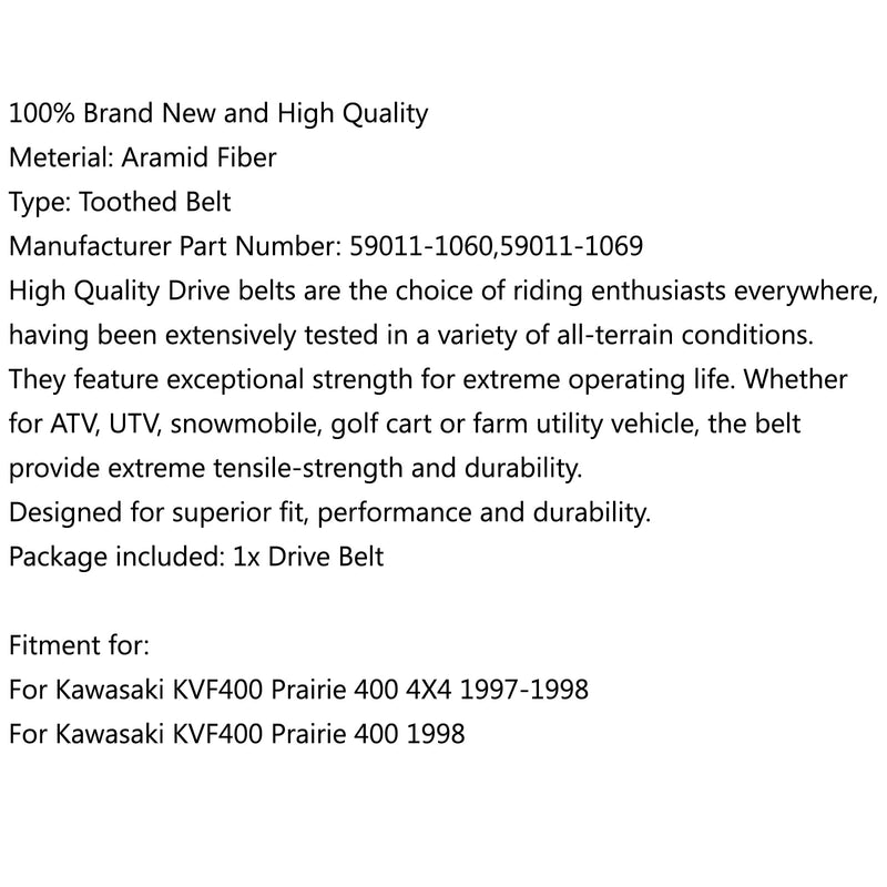 Drive Belt 59011-1060 For Kawasaki KVF400 Prairie 400 4X4 1997-1998 2x4 1998 Generic