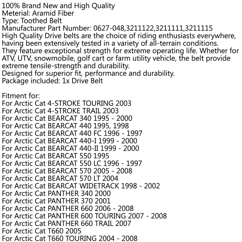 Correa de transmisión 0627-048 para Arctic Cat 4-STROKE Bearcat 340 440 550 570 T660 Turbo Generic