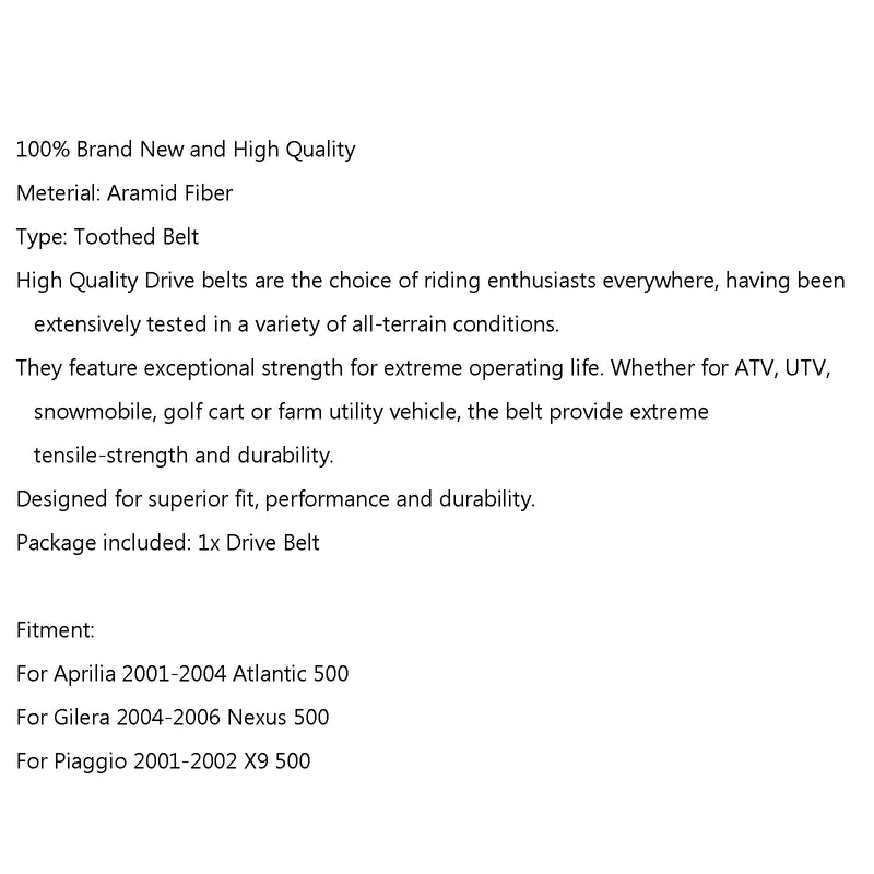 Drive Belt For Aprilia 2001-04 Atlantic 500  Gilera 2004-06 Nexus 500 Piaggio X9 Generic