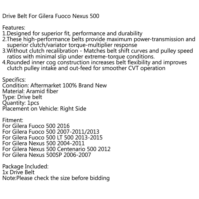 Correa De Transmisión Para Gilera Fuoco 500 2016 LT Nexus 500 SP 2006-2007 Genérico