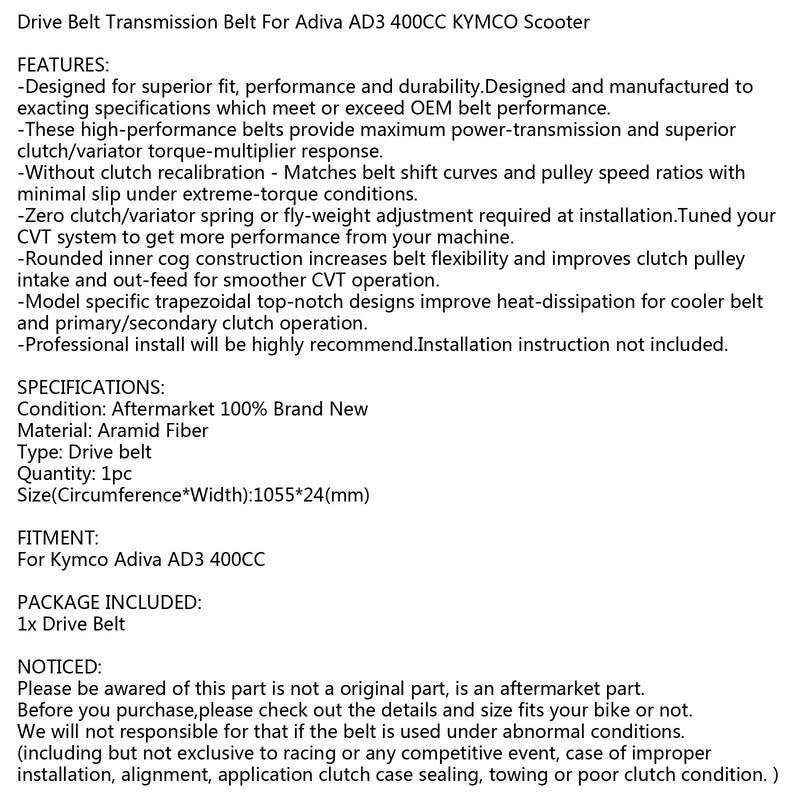 Correa de transmisión de repuesto para Kymco Adiva AD3 400CC Motor de scooter de tres ruedas genérico