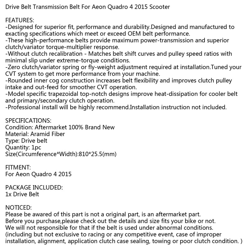 Correa de transmisión de repuesto para Aeon Quadro 4 2015 346cc cuatro ruedas Scooter Motor genérico
